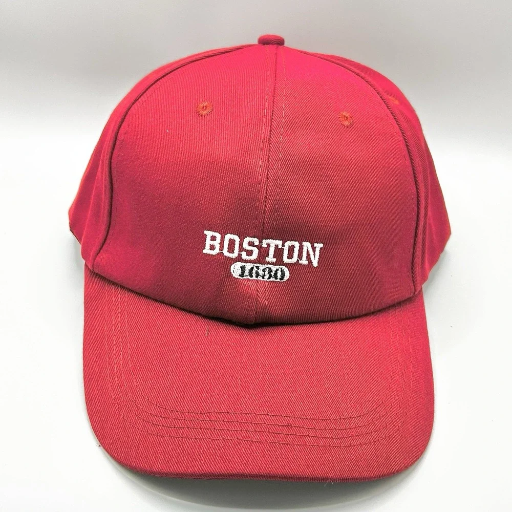 Boston Massachusetts Wordmark Dad Hat Cap Adjustable Strapback Red Outdoors